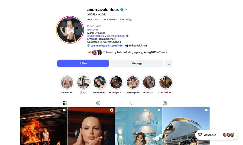@andreavaldirisos Instagram profile preview